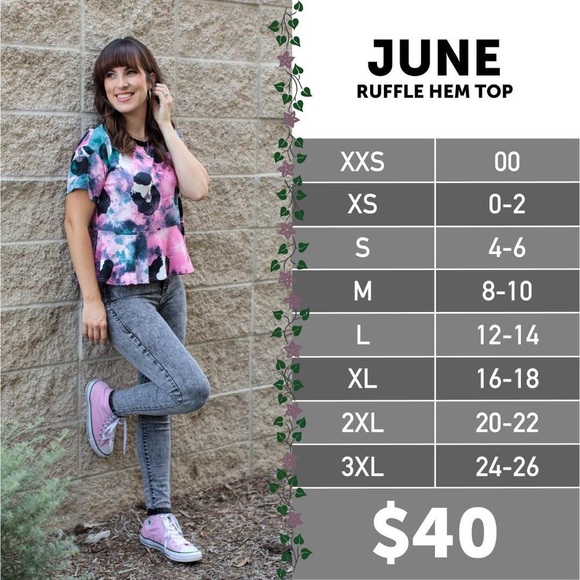 Tie Dye June Ruffle Hem Top XL LULAROE NWOT - Picture 7 of 7